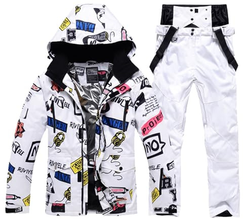 Set di giacca da sci e pantaloni da uomo e donna, per inverno, inverno, caldo, neve, sci, impermeabile, antivento Tuta da sci traspirante per coppie