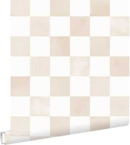 papier peint à damier beige et blanc 53 cm x 10.05 m - ESTAhome