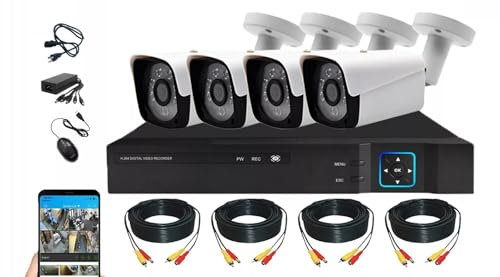4CH HD DVR 1080P Full HD CCTV Security System, 4 Outdoor Bullet Cameras, 1TB HDD, Remote App Viewing, 4x 20m Cables