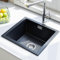 HOROW Fregadero Cocina 1 Seno 45 x 40 cm, rectangular, Fregadero Negro de Granito, Fregadero Bajo Encimera o Sobre Encimera, moderno juego de fregadero