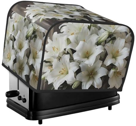 Toasterabdeckung mit weißem Lilienstrauß, 4 Scheiben, Küchen- und Kleingeräteabdeckungen mit Taschen, Griff oben, waschbar, universell