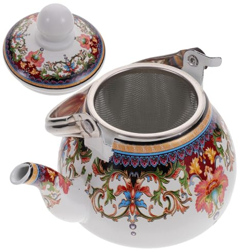 HOLIDYOYO Théière Émail Pour Cuisinière Théière Émaillée Pour Thé Passoire Vintage Avec Poignée Anti-brûlure
