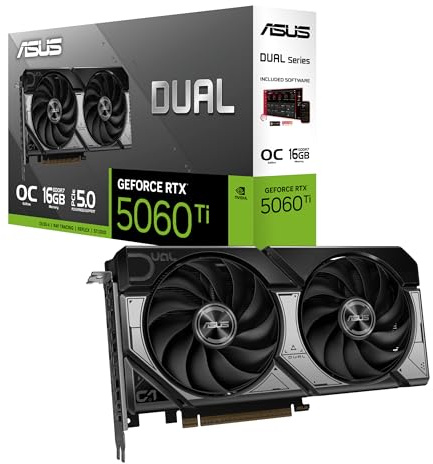 ASUS Dual GeForce RTX™ 5060 Ti 16GB GDDR7 OC Edition Graphics Card, NVIDIA, Desktop (PCIe 5.0, DLSS 4, HDMI 2.1b, DisplayPort 2.1b, 2.5-Slot, Axial-tech Fan, 0dB Technology)
