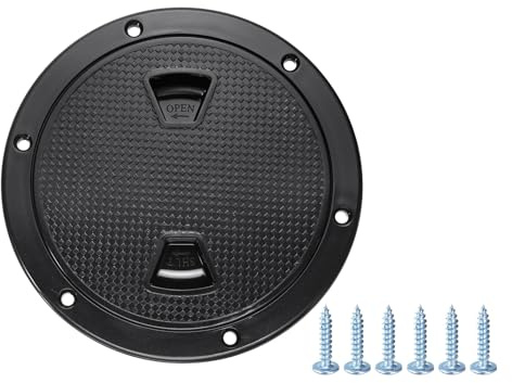 sourcing map Boat Hatch, 6 Round Non Slip Plate Inspection Deck Access Hatch & Lid, Detachable Cover with Screws for Marine Boat Yacht Ships, Black