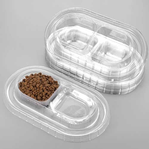 40 Pcs Disposable Pet Bowls Cat Dog Food Bowls Plastic Double Pet Water Bowls Dish Feeding Tray Cat Eating and Drinking No Spill for Outdoor Pets Small to Medium Size Dogs Cats (16oz Double Bowl)