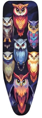 Ironing Board Covers 135 x 45 Owl with Padding, Easy Fit and Resists Scorching,Bungee Elasticated Ironing Board Covers Large, Easy Placement