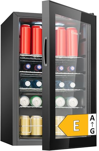 Bomann® Kühlschrank mit Glastür – Flaschenkühlschrank 63 L | Platz für bis zu 89 Dosen (0,33 l) | Getränkekühlschrank für Bier, Party & Büro | 74 cm | LED-Beleuchtung | leise | 4 Ablagen | KSG 7515