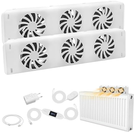Heizkörper Ventilator Duo Set, Smart Heizkörperverstärker mit Thermostaten, Langlebiger Heizungsventilator, zum Sparen von Energie und Heizkosten, Geluidsarm