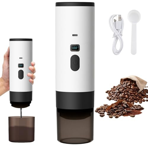 UEXEDO Cafetera de café expreso eléctrica, Cafetera de Café Portátil, 3 en 1 Recargable Expresso Cafetera, Compatible con Café Molido y Cápsulas, para Oficina, Camping, Senderismo (Blanco)