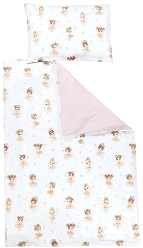 TupTam Kinder Bettwäsche Set Babybettwäsche Bettbezug 100 x 135 120 x 90 Kissenbezug 40 x 60 Jungen Mädchen 2-TLG, Farbe: Kleine Ballerinas/Beige, Größe: 120x90 cm