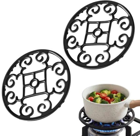Zynaxir 2 Pcs Cast Iron Wok Support Ring Stovetop Stand Non Slip Gas Ring Reducer Wok Support Ring for Gas Hob Reducer Ring Holder Trivets Gas Stove Stand (18.5 cm)