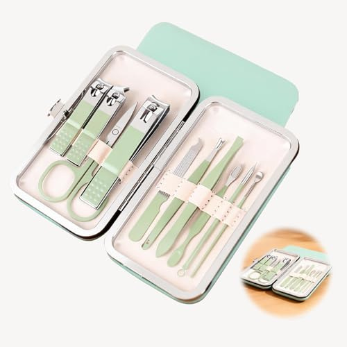 Maniküre-Set, 10 in 1 Nagelknipser Pediküre Set Edelstahl-Nagelpflege-Set Persönliche Nagelset Maniküre Reise Nagelpflege Augenbrauenschere Pinzette für Männer & Frauen mit Lederetui Reisen Startseite