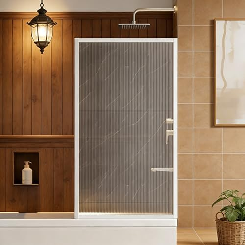 INMOZATA Shower Screen,Tempered Explosion-Proof Glass Shower Screens for Bath, Over Bath Shower Screen Glass Panel (Frosted Ribbed Glass