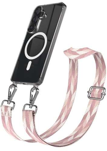 EAZY CASE Handykette - Verstellbares Taschenband kompatibel mit Galaxy S26, Schulterriemen, Handykordel mit Silikon Hülle, Qi Charging kompatibel, Umhängetasche, Rosa Mix Silber