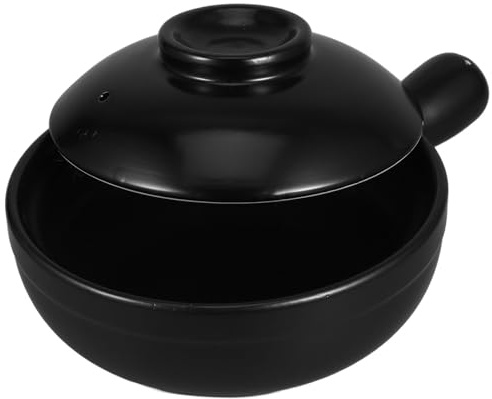 Cabilock Cacerola de Cerámica Negra de 900ml Asa, Olla de Barro Resistente al Calor para Cocinar Gachas y Arroz, Adecuado para Uso en Microondas y Comercial