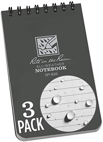 Rite in the Rain Weatherproof Top Spiral Notebook, 3 x 5, Gray Cover, Universal Pattern, 3 Pack (No. 835-3)