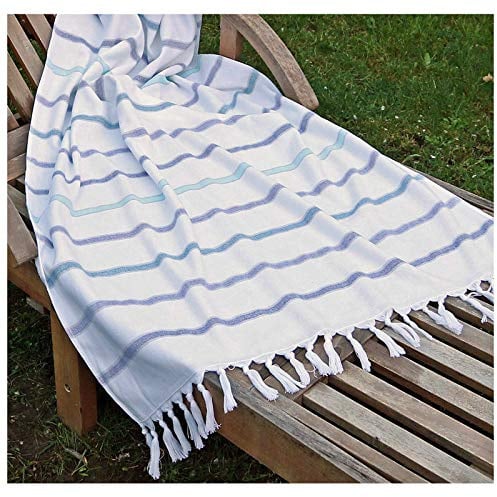 heimtexland ® Hamam Strandtuch 80x160 cm Saunakilt Pestemal 100% Baumwolle - leicht und saugfähig - Ökotex - Maritim Blau Gestreift - Saunatuch Handtuch Typ435