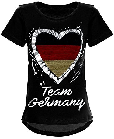 Deutschland Mädchen Wende-Pailletten EM 2024 Fan Fussball T Shirt 22512 Schwarz 104