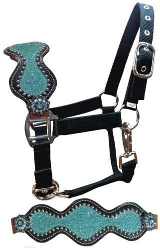 Showman Lederhalfter in Ponygröße, Bronzefarben, mit Glitzer-Inlay und Kristall-Strass-Conchos Pferde-Zaumzeug