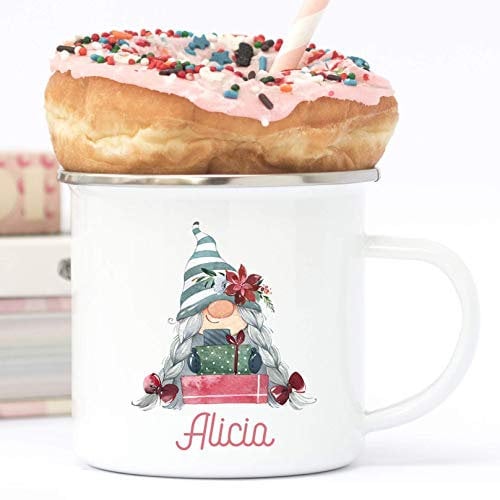Pink Positive Personalised Christmas Gnome Mug Enamel Tin