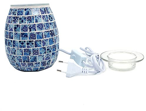ANCLLO Blauer Kerzenständer aus gehärtetem Mosaikglas, Duft- und Wachs-Schmelzwachs-Wärmer