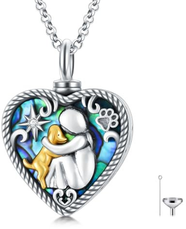 AOBOCO Sterling Silber Hund Urne Kette für Asche, Dog Memorial Andenken Einäscherung Halskette Schmuck Geschenke für Frauen Hundeliebhaber (Abalone-Shell)
