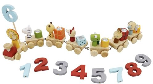 Green Rhino Geburtstagszug aus Holz | 18 TLG., Länge ca. 45 cm | Kerzen Geburtstagszug | Holz Eisenbahn Kinder Geburtstagszug | Geburtstagskerzen Zahlen 1-9 | Holzzug