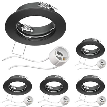 ledscom.de 5 Stück Decken-Einbaurahmen FERE Einbaurahmen schwarz matt (LED/Halogen/GU10/MR16/PAR16/50mm) inkl. GU10 Fassung
