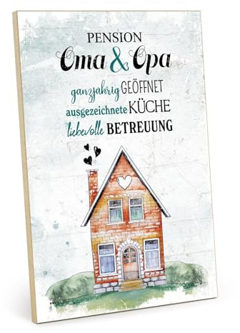TypeStoff Holzschild mit Spruch – Pension Oma & Opa – im Vintage-Look mit Zitat als Geschenk und Dekoration zum Thema Großeltern – HS-01284
