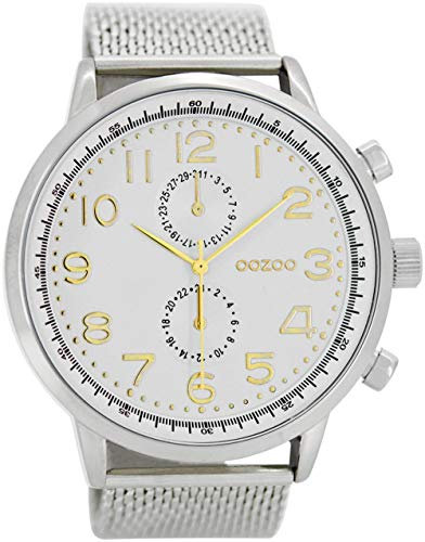 Oozoo Herrenuhr mit Milanaise Metallband und Dornschließe 49 MM Weiß/Goldfarben C7087
