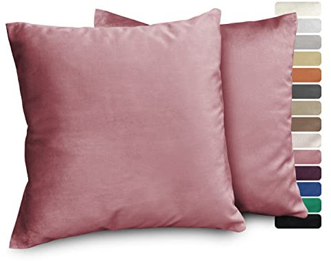 BEAUTEX Lea Samt Kissenhüllen 2er Set, Premium Kissenbezug, Sofa- und Dekokissen, Größe und Farbe wählbar (Altrosa 50x50 cm)