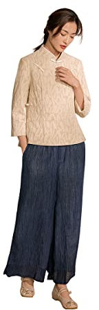 KSUA Kung-Fu-Uniform für Damen, traditionelle chinesische Tai Chi-Kleidung, Qi-Gong, Baumwoll-Leinen, Yoga-Anzug für Zen, Meditation, Kampfsport, aprikose, 46