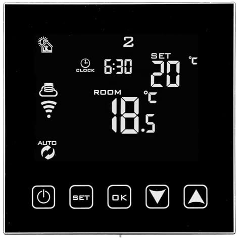 Wengart Raumthermostat Digital Programmierbar WG603,Wochenprogramm mit Touchscreen für Wassererwärmung Fußbodenheizung,Unterputz AC230V 3A Schwarz