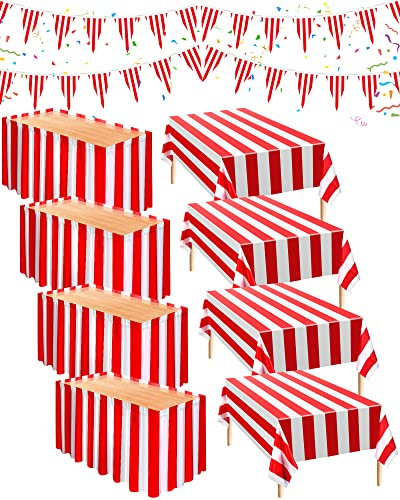 Karneval Thema Party Dekorationen Zirkus Dekorationen Karneval Tischröcke Karneval Tischdecken Rot Weiß Gestreift Wimpel Banner Zirkus Karneval Wimpelkette Banner für Karneval Zirkus Dekorationen (10)