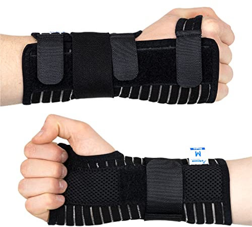 Actesso Atmungsaktive Handgelenkschiene Handgelenkstütze mit Stützgurt - Entlastung für Karpaltunnelsyndrom, Verstauchungen, RSI und Sehnenscheidenentzündung (Schwarz, XL, Rechts)