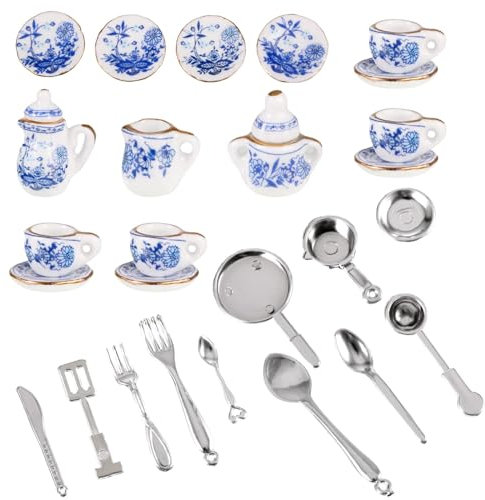 1:12 accesorios para casa de muñecas, 15 piezas juegos de té de cerámica, tenedor cuchara de cocina, mini cubiertos de simulación casas de muñecas muebles