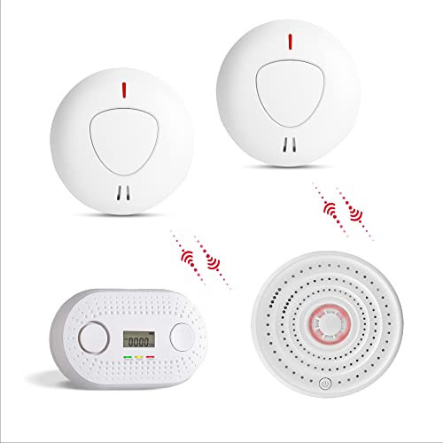 fxo Vernetzter optischer Rauch-, Hitze- und Kohlenmonoxidmelder mit 10 Jahren Batterielaufzeit - x1 Hitzemelder, x2 Co Alarm Detektor & x1 Rauchmelder - Feueralarm System & Brandprävention Alarm