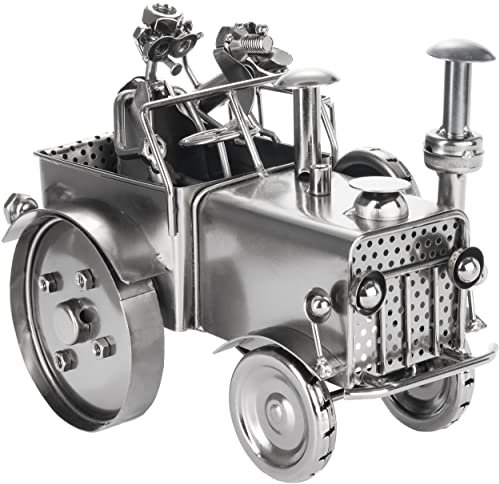 BRUBAKER Schraubenmännchen Traktor mit Fahrer und Hund - Trecker Schlepper Eisenfigur Metallmännchen - Handarbeit Metallfigur Geschenk für Bauer Landwirt und Oldtimer Fans