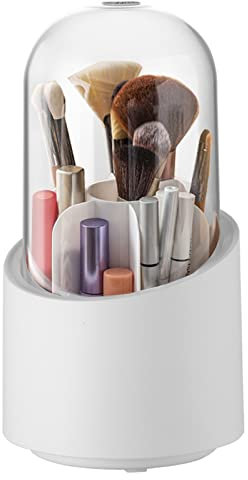 OWAYOTO Makeup Brush Holder with Lid, Rotatable Clear Acrylic Makeup Brush Organiser Cup 24cm Height, Makeup Container Storage