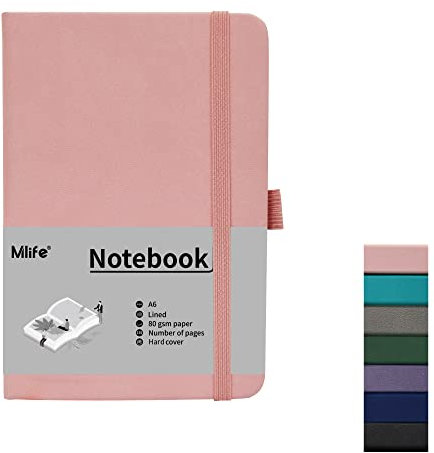 Mlife A6 Small Journal Notebook, Lined Pocket Notebook with Pen Holder, Hardback, 192 Pages, 3.9 inches * 5.5 inches - for Women and Men (Pink)