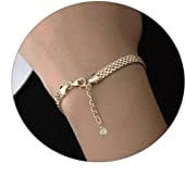 Pancert Dainty Gold Bracelet for Women 14K Gold Plated Lightweight Chain Bracelet Herringbone Twisted Rope Box Mesh Bracelet Charm Minimalist Handmade Jewelry Gift, Copper, no gemstone