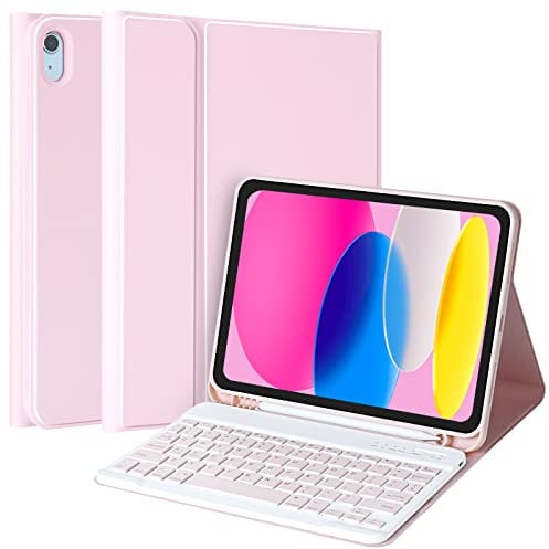 CC Store for iPad 10th 2022/A16 11th Generation 2025(10.9/11 inch) Keyboard Case, for iPad 11/10 Gen Case with Wireless Detachable Rechargeable Bluetooth Keyboard & Pencil Holder,Pink