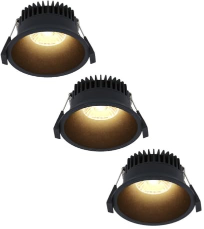 HOFTRONIC - Finn - 3er LED Einbaustrahler Rund Schwarz - 2700K Warmweiß - 10 Watt 900 Lumen Dimmbar - IP44 Deckenstrahler für innen, außen, Badezimmer