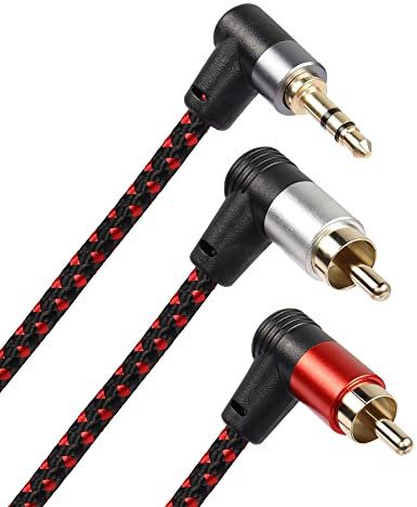 RIIEYOCA 90 Grad rechtwinkliges 3.5mm zu 2 RCA Kabel 6FT, 2RCA Male zu 3.5mm TRS Male Stereo Y Splitter Adapter für Smartphone, Lautsprecher, MP3, Tablet & mehr