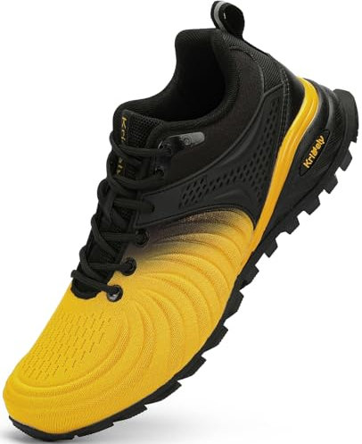 Kricely Traillaufschuhe Herren Laufschuhe Straßenlaufschuhe Sneaker Leicht Wanderschuhe Fitnessschuhe Trekkingschuhe(Gelb 42)