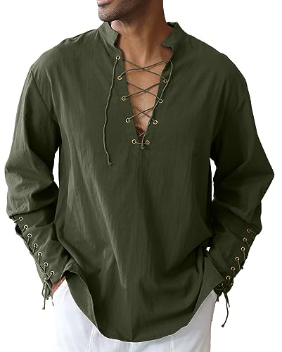 CTU Men's Cotton Shirt Pirate Shirt Medieval Viking Renaissance Costume
