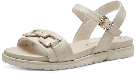 MARCO TOZZI Damen Sandalen flach mit Verstellbarem Riemen Vegan, Beige (Cream), 40 EU