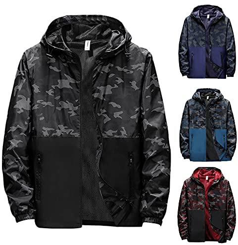 Duohropke Veste de pluie pour homme - Imperméable - Coupe-vent - Respirante - Légère - Avec capuche - Coupe-vent - Veste de sport - Protection solaire - Veste de randonnée, bleu, XXXXXL