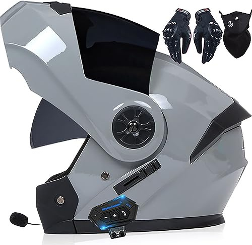 Motorcycle Helmet Flip-Up Modular Helmets with Bluetooth,DOT/ECE Approved Helmet Full Face Motorbike Helmet Scooter Helmet Crash Helmet Double Anti-Fog Visors Ideal for Men Women