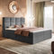 MOTIVENA Alfa Boxspringbett 160x200 mit Bettkasten und Topper, Polsterbett 160x200 mit Bettkasten, Taschenfederkern-Matratze (H3), Visco Memory-Foam Topper (H2), Samt, Grau (Anthrazit)